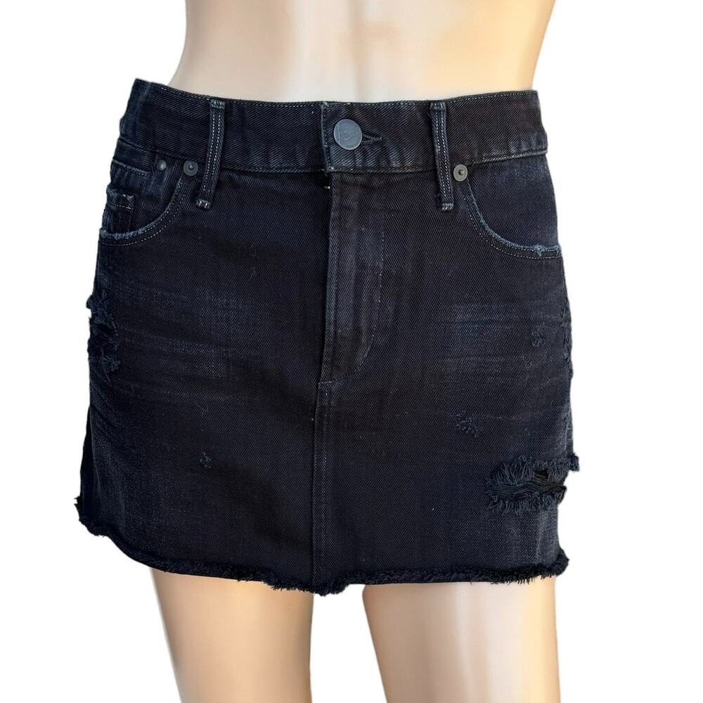 New Citizens Of Humanity Daria Black Distressed Cut Off Jean Denim Mini Skirt 27